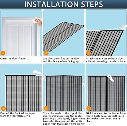 Magnetic Fly Screen Door with Stay Open Buckles - Heavy Duty Self-Sealing Mesh,Powerful Magnets,Full Frame Magic Tape (Fit for Door Size:32x80 Inch,Screen Itself Size:34x82 Inch, Black)