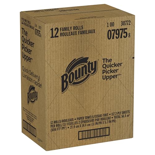 Bounty Quick-Size Paper Towels, White, 12 Family Rolls = 30 Regular Rolls