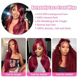 30 Inch 99j Burgundy Lace Front Wigs Human Hair 13x4 HD Transparent Wine Red Burgundy Body Wave Human Hair Lace Front Wigs for Women 180 Density Pre Plcked Human Hair Lace Frontal Wig with Baby Hair