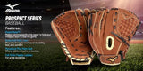 Mizuno Prospect PowerClose Youth Baseball Glove Series I V-Flex Notch I Parashock Palm Pad I ButterSoft Palm Liner