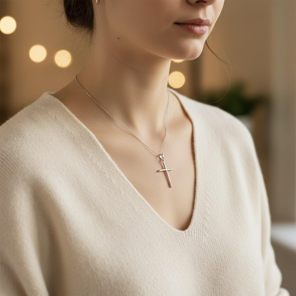 silverzone77 Cross Sterling Silver 925 Pendant Minimalistic Religious Unisex Jewelry