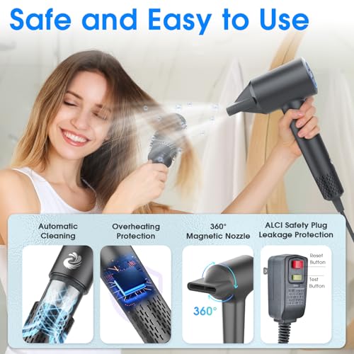 KARFUN Plasma Hair Dryer, 1500W High Speed Blow Dryer with Plasma Tech (Positive+Negative Ionic), LED Display, 5 Temps 2 Speed, Thermo-Control, Fast Drying Plasma Hairdryer for Home or Travel (Gray)