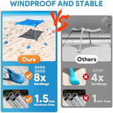 Beach Tent Sun Shelter, 10 x 10 FT Beach Canopy Tent Sun Shade Heavy Duty, UPF50+ Beach Tent Canopy with 8 Sandbags & 4 Stability Poles, Outdoor Beach Tent for Beach Camping Fishing, Sky Blue