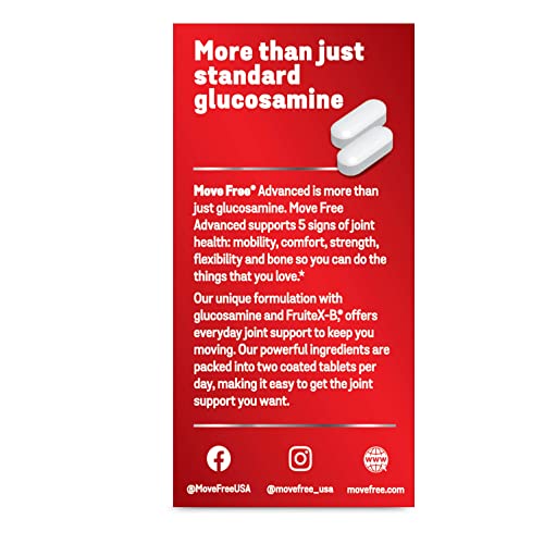 Move Free Advanced Glucosamine Chondroitin + Calcium Fructoborate Joint Support Supplement, Supports Mobility Comfort Strength Flexibility & Bone - 200 Tablets (100 servings)