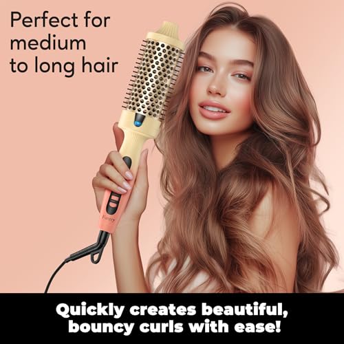Farery 1.77-Inch Thermal Brush - Ceramic Ionic Heated Round Brush for 90's Full-Bodied Style, Volumizing, Smooth Hair & Natural Curls, Dual MCH Heating, Digital Display, 9 Temperature, Dual Voltage