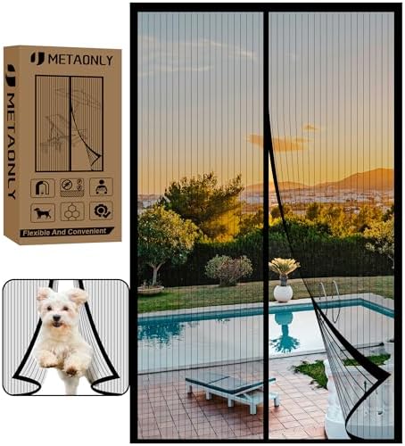 Magnetic Screen Door Fits Door Size 60" x 80", Screen Door Mesh,Door Screen Magnetic Closure for Patio Door Enjoy Air Fresh-Black, Actual Screen Size 62" x 81"