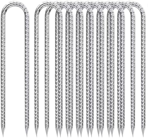 Rebar-Stakes-12-Inch-U-Shaped, Ground Stakes Heavy Duty for High Winds Galvanized Anti-Rust 10pcs Metal Stakes for Ground Heavy Duty Ground Anchors for Garden Dog Fence Chicken Coop Water Pipe