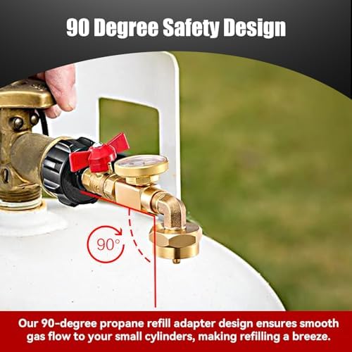 Propane Refill Adapter for 1 Lb. Tanks, 2025 Upgraded Propane Refill Elbow Adapter with Tank Gauge and Valve Control, Propane Adapter 20lb to 1lb Converter fits QCC1 /POL-Type 1 Propane Tank