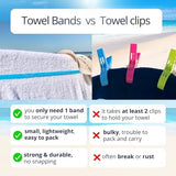 Towel Bands (6-Pack), Beach Pool & Cruise Chairs, Extra Durable, No Snapping, Cruise Ship & Beach Essentials, Great Alternative to Beach Towel Clips (3 Regular + 3 Glow in The Dark