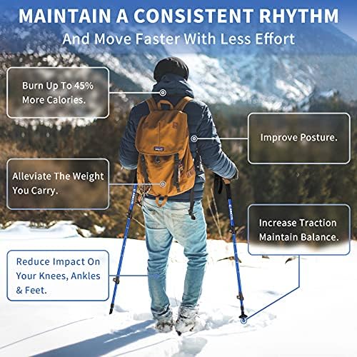 Aihoye Trekking and Walking Poles - 2 Pack Adjustable Collapsible Lightweight Sticks - Strong Aluminum7075, Quick Flip-Lock Mechanism and Comfortable Cork Grips