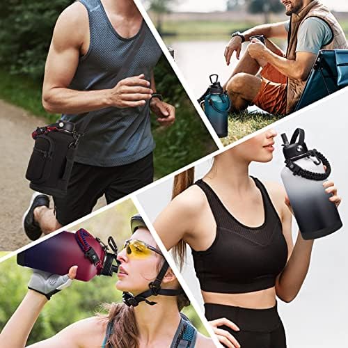 64OZ Stainless Steel Water Bottle with Paracord Handle, Straw/Spout Lid, Half Gallon Vacuum Insulated Water Flask Jug, Leak-Proof Large Sports Jug for Biking Travel Camping
