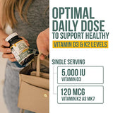 Organic Plant D3 + K2 | 5000 iu D3 + 120 mcg K2 as All-Trans MK7 from MenaQ7® - 100% Whole Food, Raw & Vegan | Enhanced Digestion with Prebiotic & Superfood Complex – D3 from Organic Algae (60 Count)