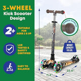 Kids Scooter – Children and Toddler 3 Wheel Kick Scooter – LED Wheel Lights Illuminate When Rolling– Adjustable Handlebar – Indoor and Outdoor