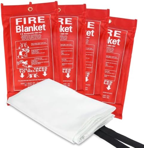 Fire Blankets Emergency for Home - 4 Pack 40"x40" Fire Blanket for Home and Kitchen, Fire Retardant Blankets, Fiberglass Fire Blanket, Fire Extinguisher for Home, Fireproof Blanket for Camping