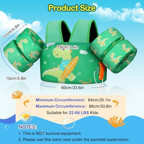 MoKo Toddler Swim Vest for Kids, 20-66 lbs, Arm Floaties with Adjustable Straps, Nylon Material, Swim Vest for Toddlers Learning to Swim