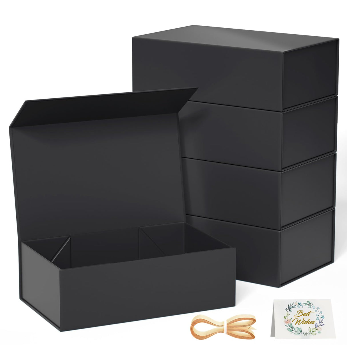 RYDDOY 5 Pack Black Gift Box, 9.5x6x3'' Gift boxes for Presents with Lids Magnetic Closure Rectangle Collapsible for Groomsman Proposal Box, Wedding, Christmas, Halloween, Birthday Gift Packging