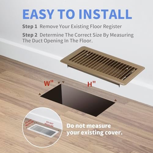 4" x 10" Floor Register 2 Pack - Heavy Duty Steel Walkable Floor Vents - Easy Adjust Air Supply Lever - Vent Covers for Home (Brown)