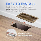 4" x 10" Floor Register 2 Pack - Heavy Duty Steel Walkable Floor Vents - Easy Adjust Air Supply Lever - Vent Covers for Home (Brown)