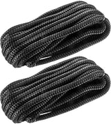 Boat Dock Lines: 3/8" x 20' Double Braided Nylon Dock Line, Marine-Grade with 12" Loop - Black, 2 Pack