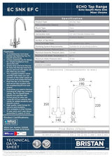 Bristan Echo Easy Fit Kitchen Sink Lever Handles Tall Swivel Spout Mixer Tap Faucet Chrome Plated (EC SNK EF C)