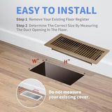 4" x 12" Floor Register 2 Pack - Heavy Duty Steel Walkable Floor Vents - Easy Adjust Air Supply Lever - Vent Covers for Home (Brown)