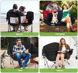 Double Camping Chairs, Oversized Loveseat Camping Chairs for Adults, Outdoor Folding Chairs Lawn Chairs Camping Couch with Cup Holder & Wine Glass Holder for Outside - Support 600Lbs (Black)