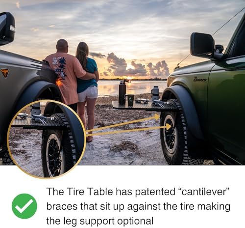 Vehicle Tire-Mounted Steel Camping, Travel, Tailgating and Outdoor Work Table, Black (Steel) , 29 x 23 x 1.5"