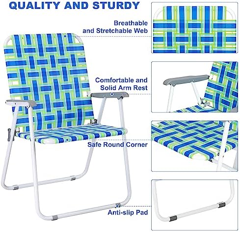 VINGLI Oversized Patio Lawn Chairs Folding 1 Piece, Webbed Folding Chair Outdoor Beach Chair Portable Camping Chair for Yard, Garden (Blue, Oversized)