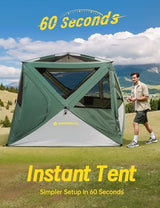 Camping Tent,Instant Cabin Tent, Setup in 60 Seconds, 4 Person Pop up Tents for Camping, Hub Tents, Rainfly, Windproof, UV Resistant, Large Camping Tent Sun Shelter with Removable Floor