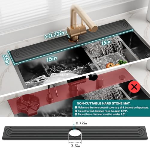 30 inch Kitchen Faucet Absorbent Mat - Diatomaceous Earth Splash Guard for Sink Faucet, Aesthetic Water Absorbing Stone Tray in The Modern Home [30" x 3.9", Dark grey]