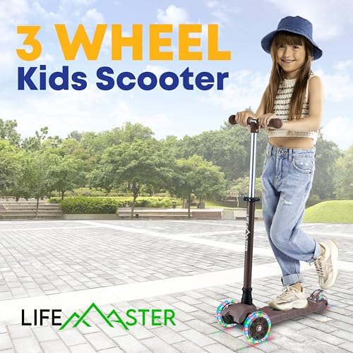 Kids Scooter – Children and Toddler 3 Wheel Kick Scooter – LED Wheel Lights Illuminate When Rolling– Adjustable Handlebar – Indoor and Outdoor