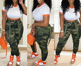 Camo Cargo Pants for Women - Army Fatigue High Waisted Stretchy Camouflage Cargo Pants with Pockets