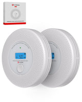 KIMROG 10-Year Sealed Battery 2-in-1 Smoke & Carbon Monoxide Detector Alarm | Home/Garage Combo CO & Smoke Alarm Detector with Backlit LCD Display & V-0 Flame-Retardant Housing(2-Pack)