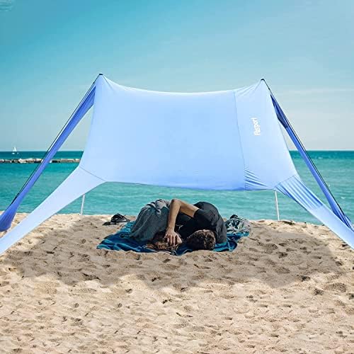 FBSPORT Beach Tent Sun Shelter, Portable Beach Shade Canopy UPF50+ with Sandbags for Outdoor Family Camping, Fishing, Backyard Fun, Picnic, 7 x 7ft