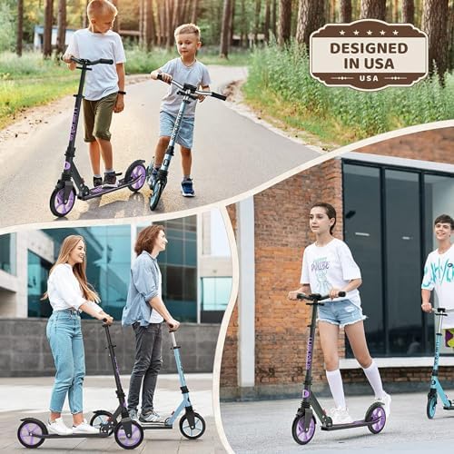 Kick Scooter for Ages 6+,Kid, Teens & Adults. Max Load 240 LBS. Foldable, Lightweight, 8IN Big Wheels for Kids, Teen and Adults, 4 Adjustable Levels. Bearing ABEC9