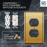 Rio Salto BRASS Metal Gold Outlet Cover or Light Switch Cover Wall Plate Corrosion Resistant Single Duplex Receptacle Wallplate Covers 1 Gang Brushed Brass 4.50" x 2.76" 5-Pack Standard Size