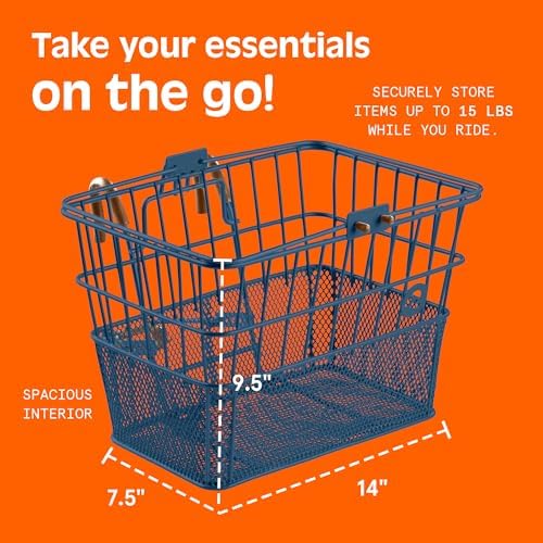 Retrospec Apollo Detachable Front Bike Basket Steel Half-Mesh with Integrated Detachable Hooks and Built-In Handle, Easy Assembly and Portability for Bicycles