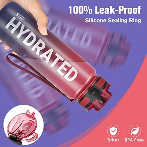 Sahara Sailor Water Bottle 32oz, Durable and Leakproof Water Bottles Motivational with Time Marker, Tritan, BPA Free, Wide Mouth with Easy Clean Brush for Gym, Travel, Home, School, Office (1 Bottle)