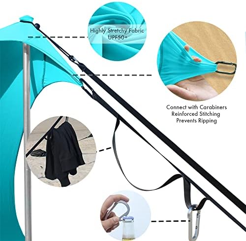 Beach Shade Windproof Design, Sun Shelter UPF50+ Portable Family Canopy Tent with 8 Sandbag Anchors 10x10 FT 4 Poles Pop Up Outdoor Shelter for Beach, Camping, Fishing, Backyard and Picnics