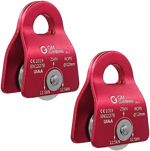 GM CLIMBING Micro Prusik Minding Pulley 25kN CE UIAA Certified 12mm Single Pulley Mobile Side Plates for Arborist Rigging Climbing Rescue