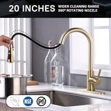 WEWE Brushed Gold Kitchen Faucet with Pull Down Sprayer, Single Handle Gold Kitchen Sink Faucet Stainless Steel Brass Copper Commercial RV 1 or 3 Hole, Champagne Bronze