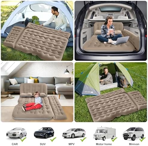 Car Air Mattress Back Seat Inflatable Bed - Inflatable Thickened and Double SUV Mattress with Air Pump Portable Foldable Car Air Bed for Home Car Travel Camping