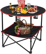 Camping Table Portable Folding Camping Side Table for Outdoor Picnic, Beach, Games, Camp, & Patio Tables Folding with 4 Cup Holders & Carry Case for Travel & Storage, Premium 600D Canvas& Steel Frame