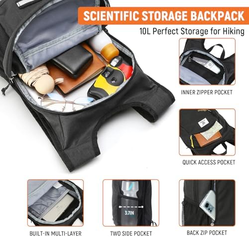 SKYSPER 10L Hiking Backpack, Foldable & Packable Lightweight Daypack for Travel, Collapsible Small Compact Hiking Backpack for Women & Men, Black