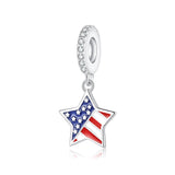 American Flag Charms for Pandora Bracelets - Sterling Silver Star Patriotic Dangle Charm fit Bracelet and Necklace 4th of July Pendant Independence Day Jewelry Gifts