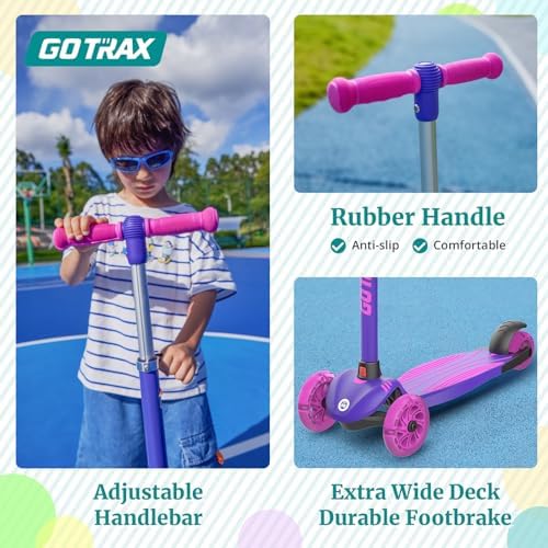 Gotrax KS1 Kids Kick Scooter, LED Lighted Wheels and 3 Adjustable Height Handlebars, Lean-to-Steer & Widen Anti-Slip Deck, 3 Wheel Scooter for Boys & Girls Ages 2-8 and up to 100 Lbs