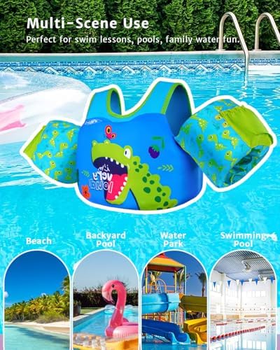 Toddler Swim Vest for 1-3-5,6,7,8,9 Years Old, Puddle Pool Floats Kids Jumper 20-30-50-60-70 Pounds, Swimming Arm Floaties with Shoulder Harness Arm Wings for Swimmies, Toddlers, Boys, Girls