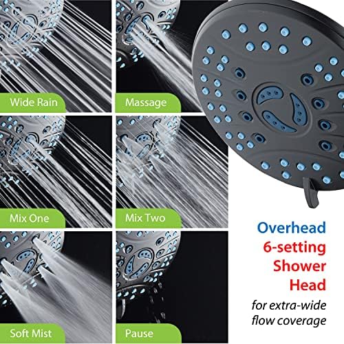 Hotel Spa AquaCare As-Seen-On-TV High Pressure 48-setting Rain & Handheld 3-way Shower Head Combo - Anti-clog Nozzles/Tub, Tile & Pet Power Wash/Extra Long 6 ft. Hose/Matte Black Finish