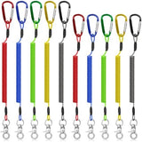 10 PCS Heavy Duty Fishing Lanyards with 2 Sizes, Retractable Safety Fishing Tool Ropes Steel Wire Coiled Lanyard with Carabiner and Keychain, Leash Rod Tether Accessories for Pliers Boating Kayak