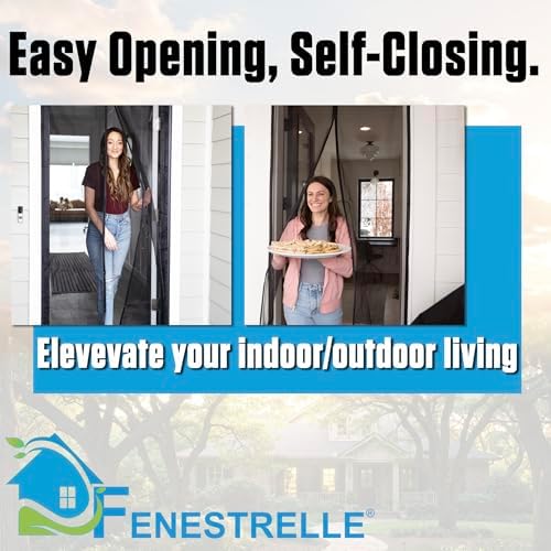 Fenestrelle Magnetic Screen Door for Standard, French & Sliding Door, Large Pet & Kids, Keep Bugs Out, Heavy Fiberglass Mesh, Self Closing Continuous Magnetic Seal (Fits Door Size 34"x80", Black Trim)